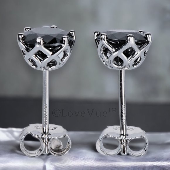 Certified 2ct. t.w. Black Diamond Solitaire 6-prong Stud Earrings VVS1 - Picture 6 of 16